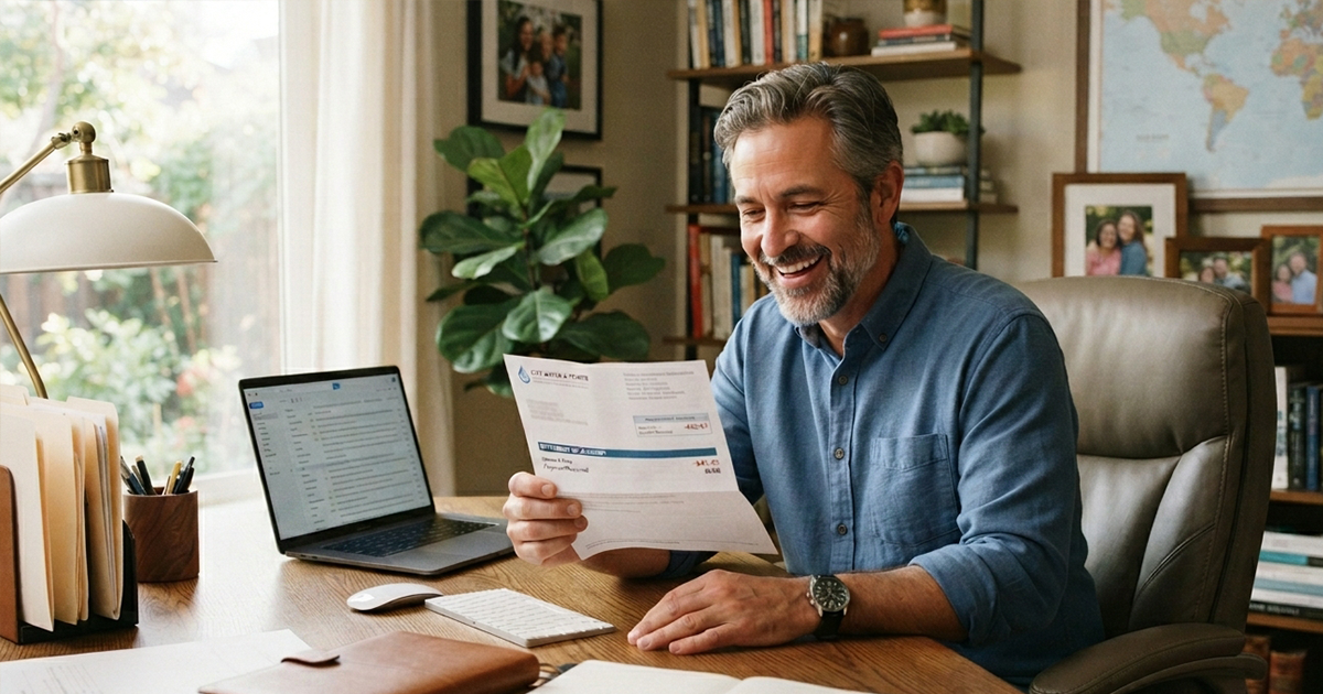 a man happy to see his electric bill